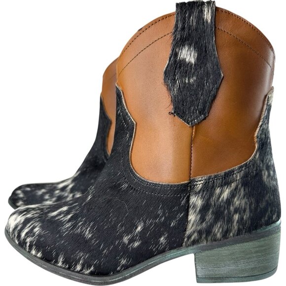 Alcala's Johnny Women Black Brown Cow Hair-On-Hide Leather Cowboy Boot Size 6.5 - Picture 3 of 14